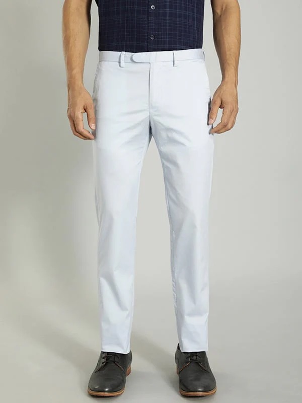 Indian Terrain Men's Slim Fit Solid Blue Trousers
